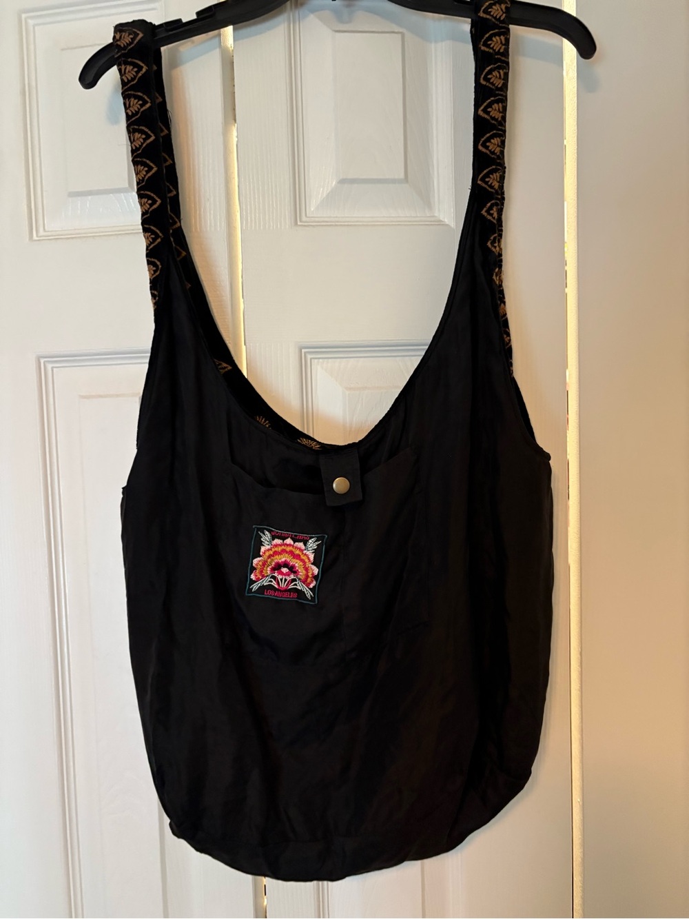 JOHNNY WAS Black Embroidered Floral Patch Women's Shoulder Bag